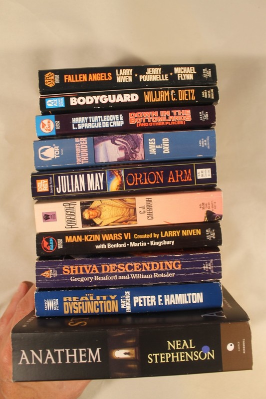 Lot of 10 Science Fiction Books - Stephenson, Niven, Turtledove, Dietz, Cherryh gallery