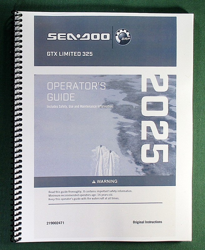 2025 SeaDoo GTX Limited 325 Operator’s Manual w/ Protective Covers