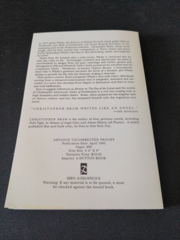 Uncorrected Proof Father of Frankenstein by Christopher Bram 1995 PB ARC gallery