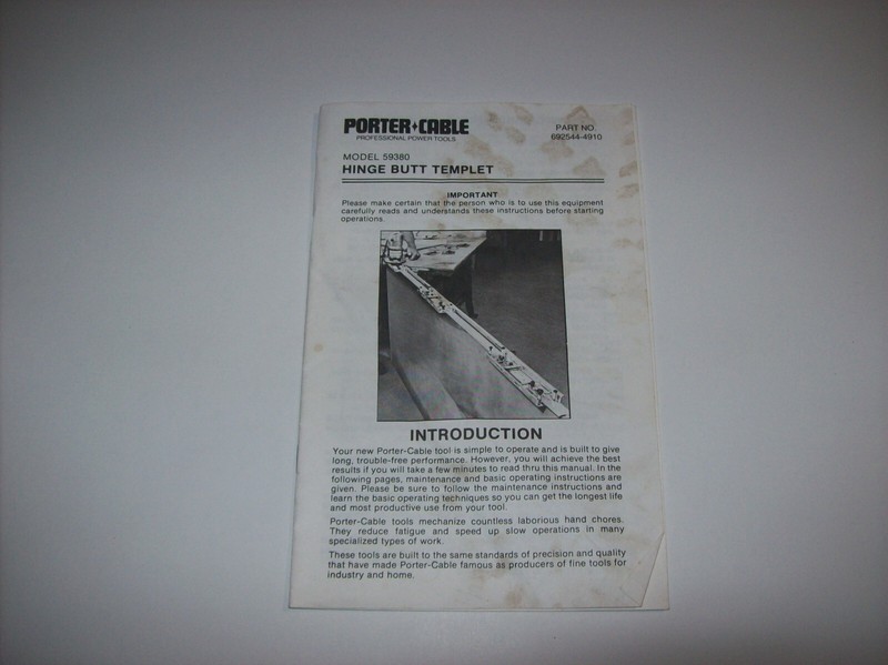Porter Cable Hinge Butt Templet Model #59380 Instruction Manual, x