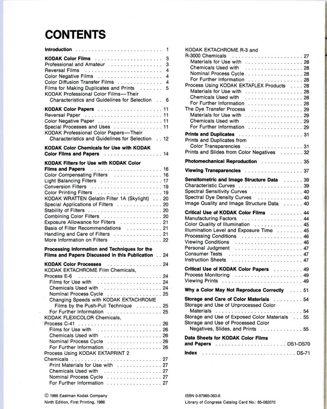 Kodak Color Films and Papers for Professionals (1986, Ninth edition/132 pages) gallery
