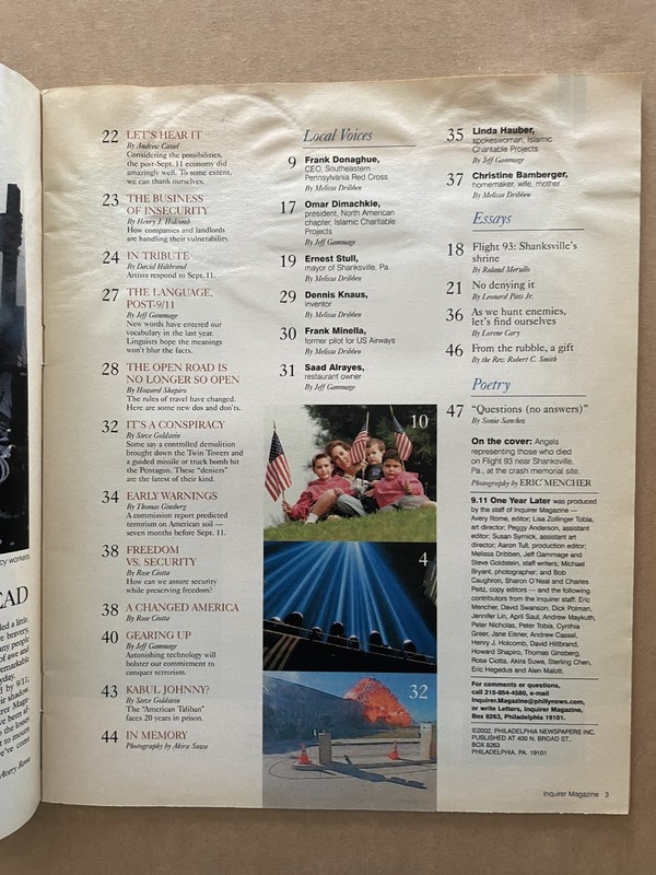 “9.11 One Year Later” 9-11-2001 Philadelphia Inquirer Magazine 47 pages 9/8/2002 gallery