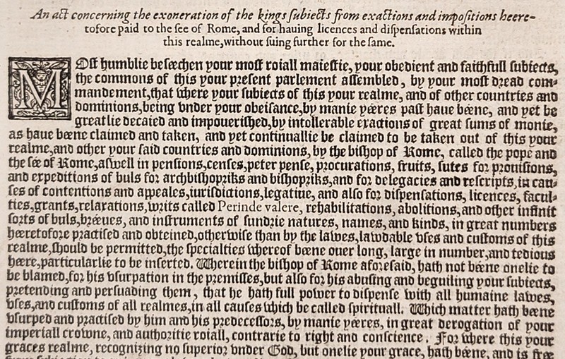 Henry VIII Appeals to Rome Act 1533 Crossbows Handguns 1587 Grafton Bifolium