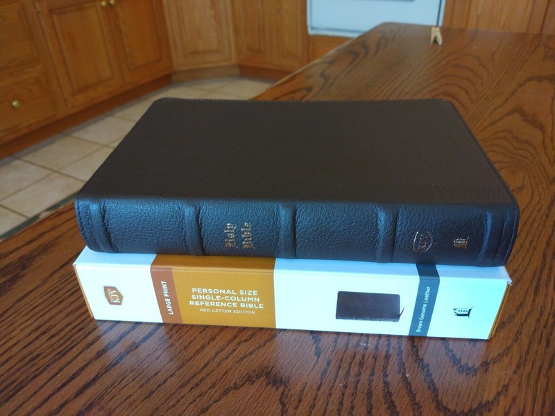 KJV Large Print Single Column Reference Bible Brown Genuine Leather red letter