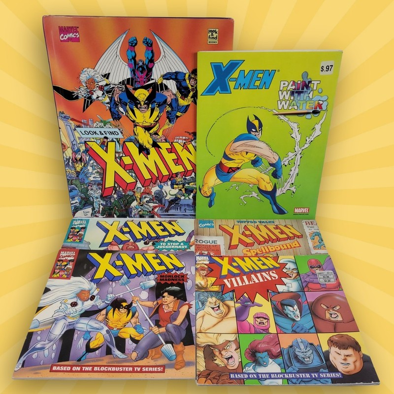 VTG Marvel X-Men Look & Find Paint With Water Animated TV Show Story Book Lot