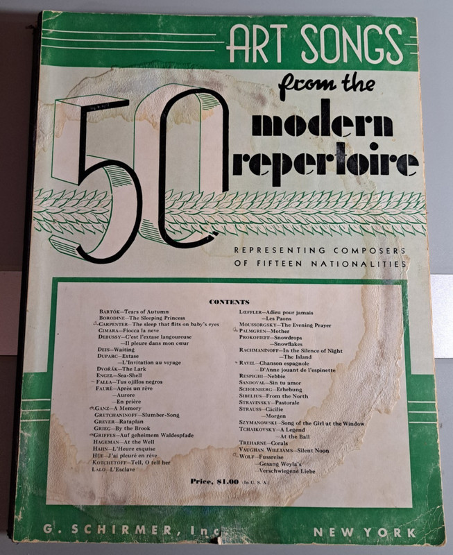 50 Art Songs from the Modern Repertoire 1939 G.Schirmer Sheet Music Book
