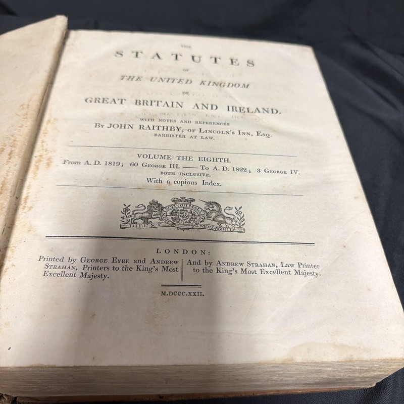 The Statutes United Kingdom George III-IV 1819-1822 Vol 8 huge Book - SKU (1911) gallery