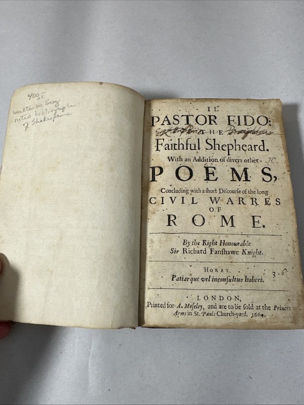 Il Pastor Fido Faithful Shepherd by Richard Fanshawe 1664 Rare Book Shakespeare