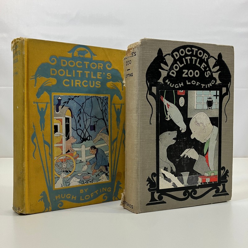 2 Antique 1920s Hugh Lofting Doctor Dolittle Zoo & Circus Hardcover Kid Books