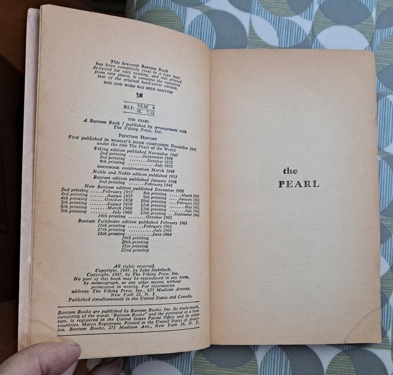 The Pearl by John Steinbeck, 1964 (22nd Bantam printing), Vintage PB, 118 pages gallery