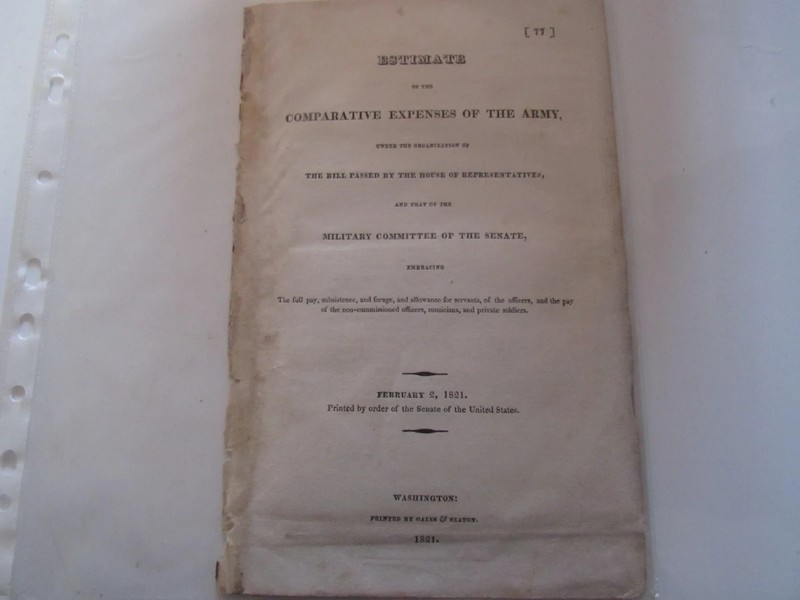 Estimate of the Comparative Expenses of the Army Feb 2 1821