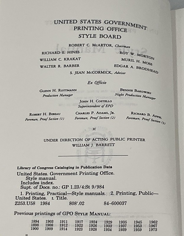 Style Manual United States Government Printing Office 1984 Hardcover gallery