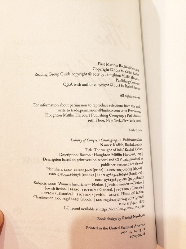 The Weight of Ink Book Historical Novel Soft Cover By Rachel Kadish EC 575 pages gallery