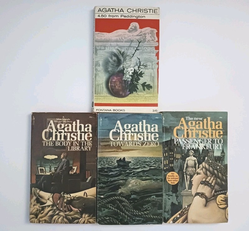 4 Vintage Agatha Christie Paperbacks w Tom Adams Art Covers Pocket Books Fontana