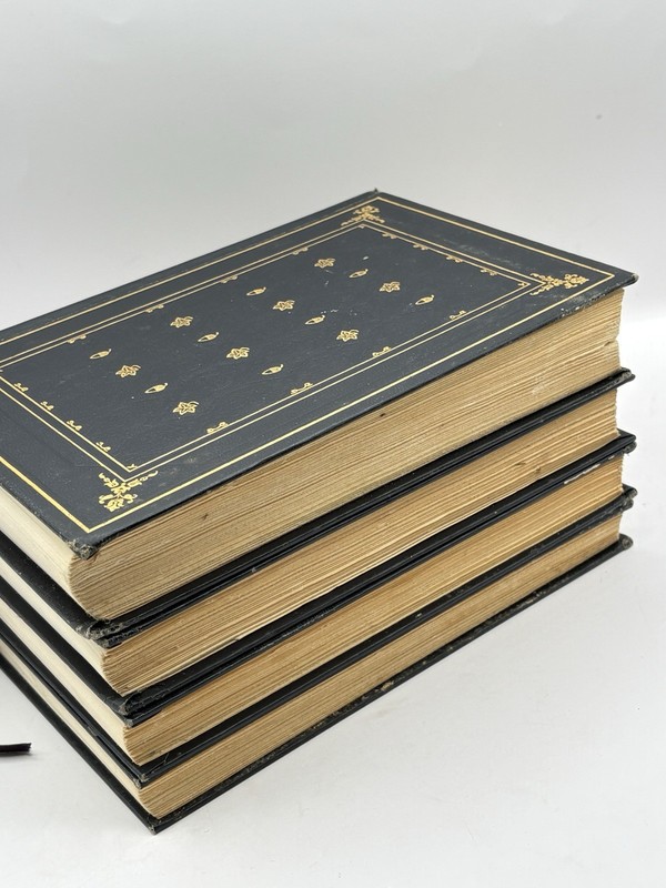 Decorative Vtg Book Set Faux Leather Dark Academia Navy Gold International Coll. gallery