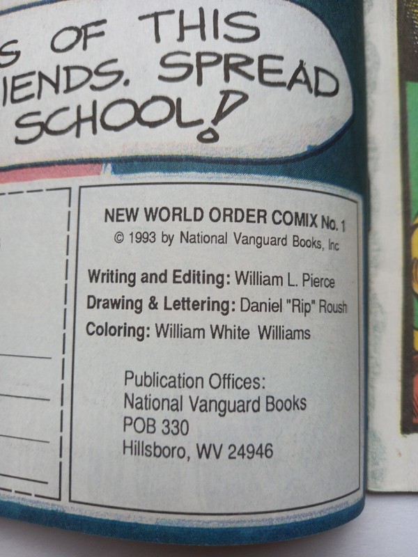 National Alliance Dr William Pierce 1993 vintage anti New World Order comic #1 gallery