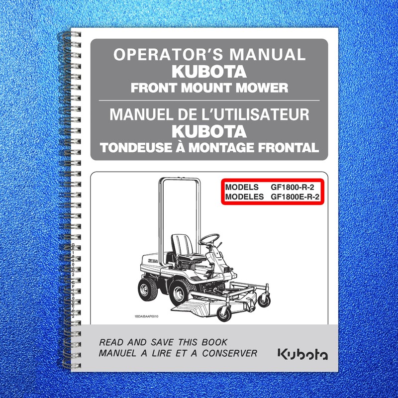 KUBOTA GF1800-R-2 GF1800E-R-2 Operators Manual 2014 – BOUND – COVERS – FOLDOUTS