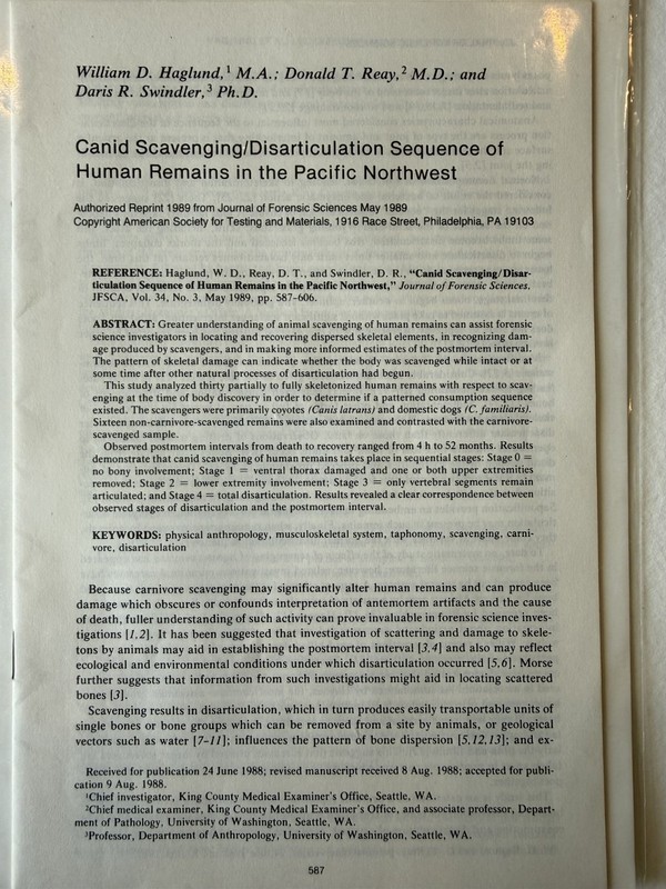 Canid Scavenging/Disarticulation Sequence of Human Remains in the Pacific NW-JFS
