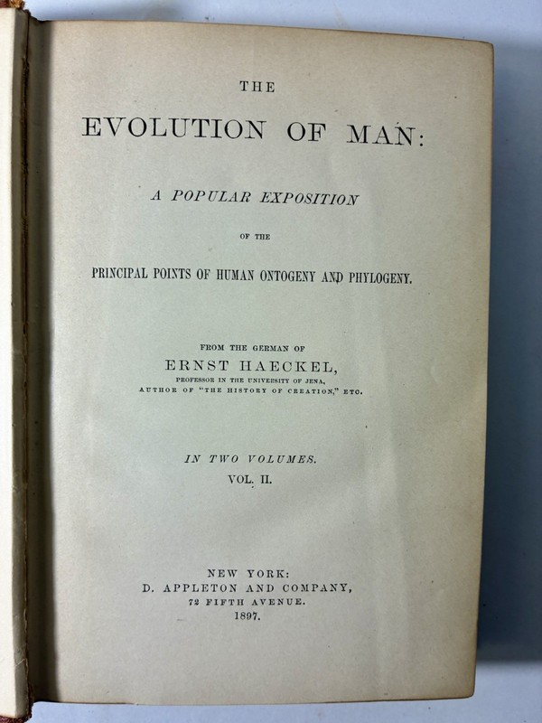 "The Evolution of Man", by Ernst Haeckel, 1898,Gilded, Vol 2 EXTREMELY RARE,HB gallery