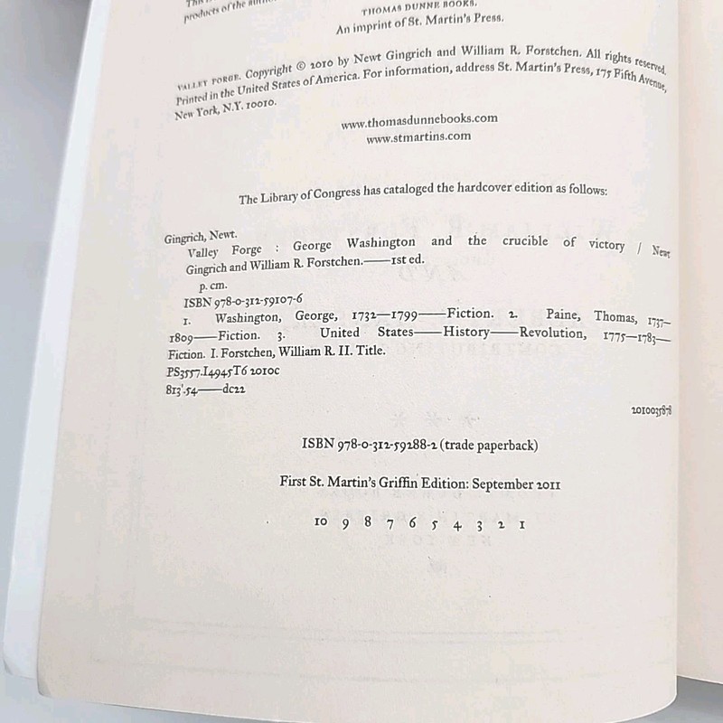 Valley Forge Newt Gingrich and William Forstchen 1st St. Martins Griffin Edition gallery