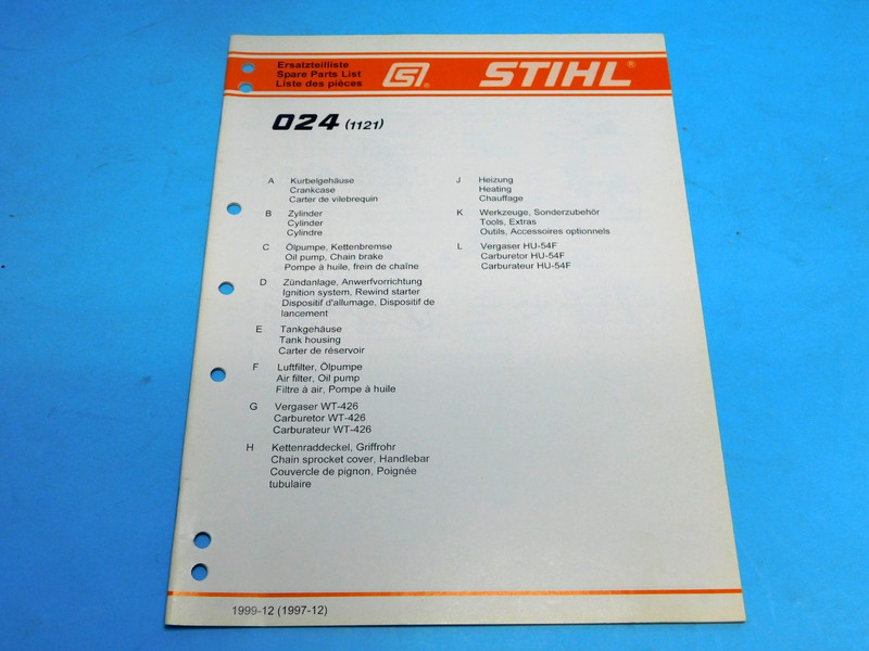 SPARE PARTS LIST MANUAL FOR STIHL 024 (1121) CHAINSAW — BOX 2780 O