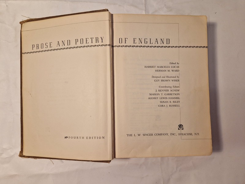 Lucas & Ward Prose and Poetry of England 4th Ed L.W. Singer 1950 Wiser gallery