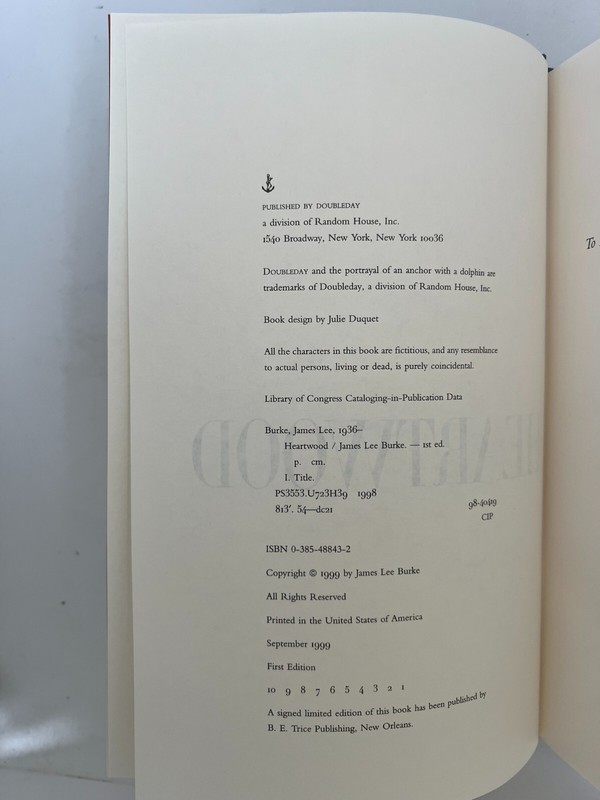 Heartwood—1st Ed. & 1st Print (signed twice by James Lee Burke) gallery
