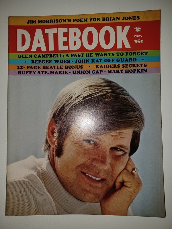 Datebook Magazine Nov 1969 Jim Morrison Brian Jones Glen Campbell The Beatles