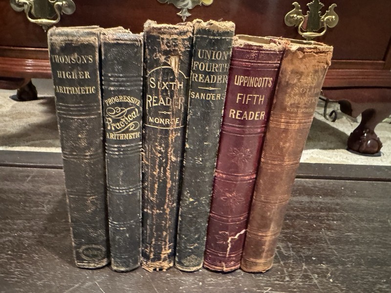 Antique Books -Themed Decorative Lot-Education/School-3 English-3 Math-Pre 1900