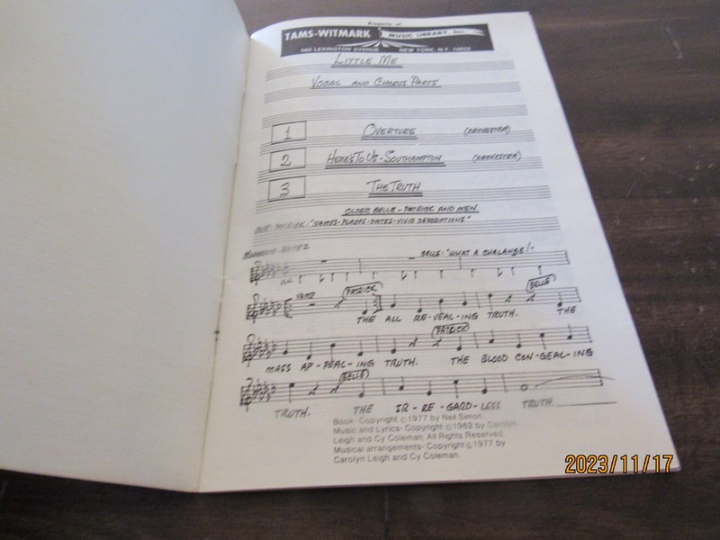 Little Me-Neil Simon-1977-Chorus Part-Song Sheet Music Book-Tams-Witmark Library gallery
