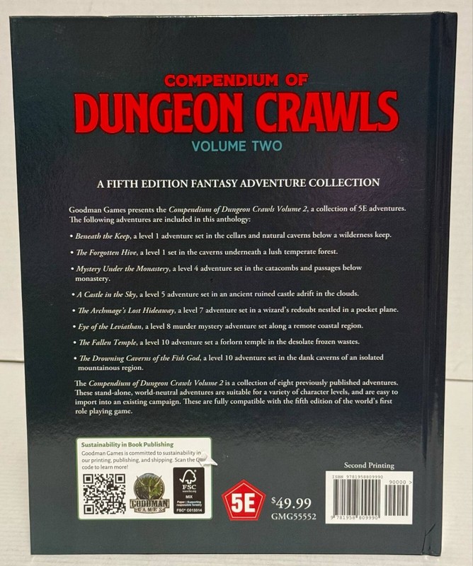 D&D 5e: Compendium of Dungeon Crawls Volume 2 Hardback (2024 Goodman Games) gallery