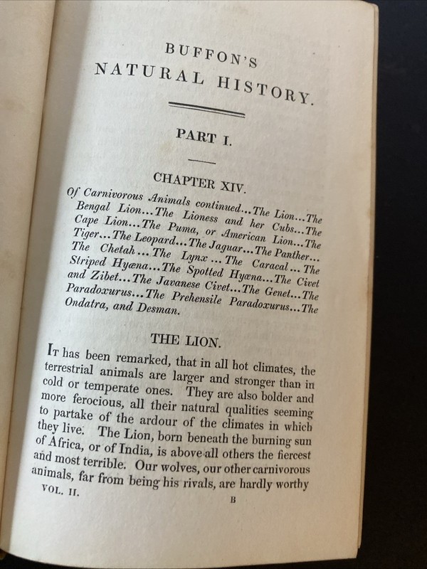 Buffon's Natural History; 1831; Vol II; HC London; M De Buffon; Nice; Vintage gallery