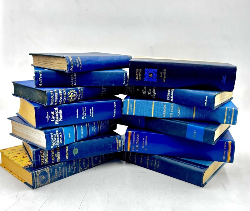 Vintage Book Lot of 5 BLUE Old Antiquarian Rare Decoration Hardcover Books gallery