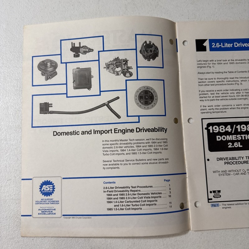 Chrysler 1985 Domestic & Import Engine Driveability Master Tech Reference Book gallery