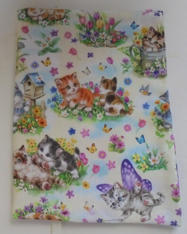 FABRIC Hardback Book Cover Fits 6 1/2″ x 9 1/2″ Book Kittens Cats in Flowers