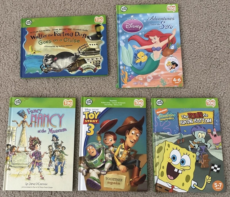 LeapFrog Tag Interactive Books lot 5 Toy Story Mermaid SpongeBob And More
