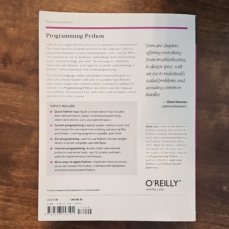 O'Reilly Programming Python 4th Edition Mark Lutz Paperback 2011 gallery