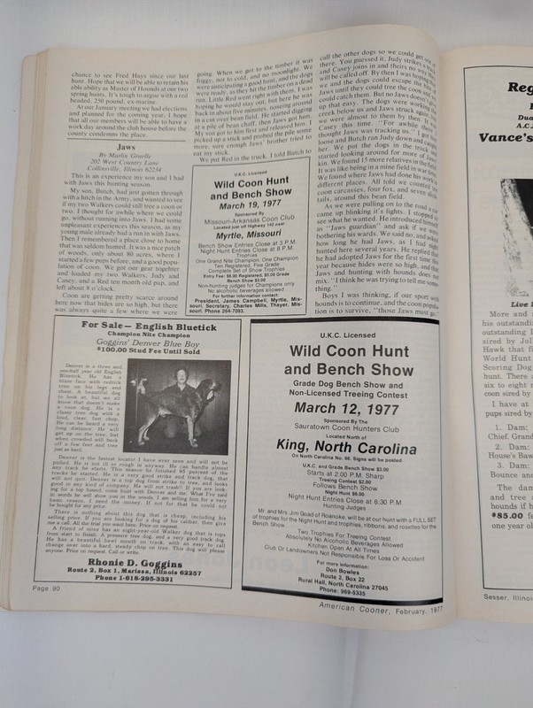 4 Copies Of 1977 American Cooner Magazine For Racoon Hunting Dog Enthusiasts gallery