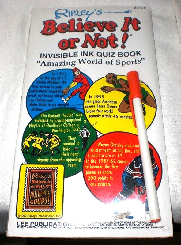 INVISIBLE INK BOOK RIPLEY’S SPORTS TRAVEL GAME LEE PUBLICATIONS