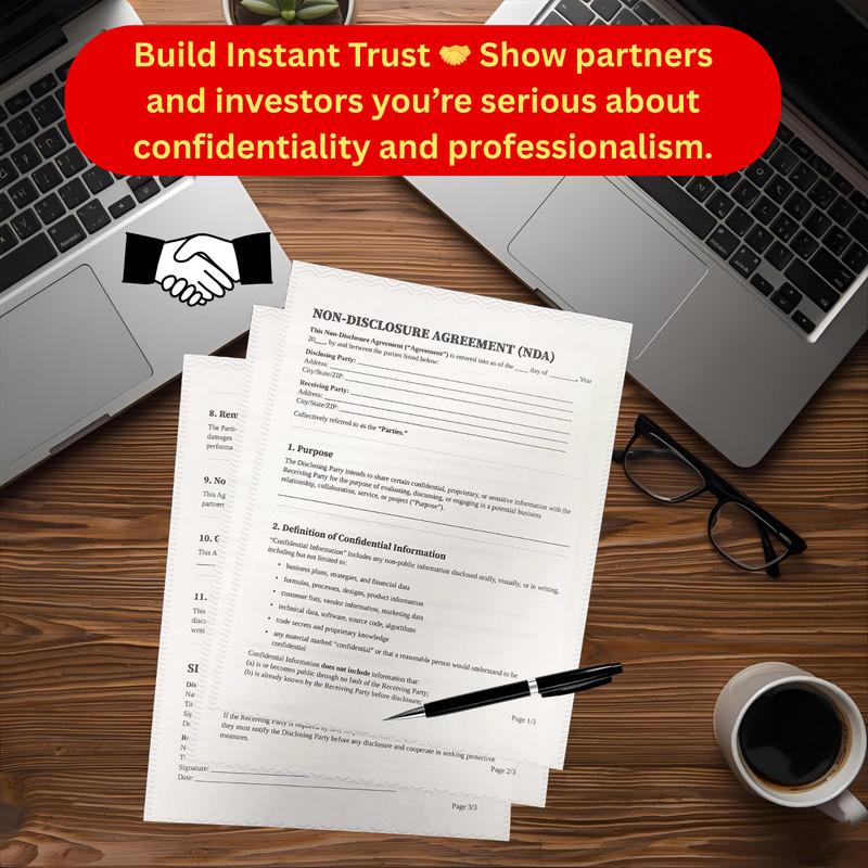 Non-Disclosure Agreement | Confidentiality Agreement (3 pages -1 Physical Copy)