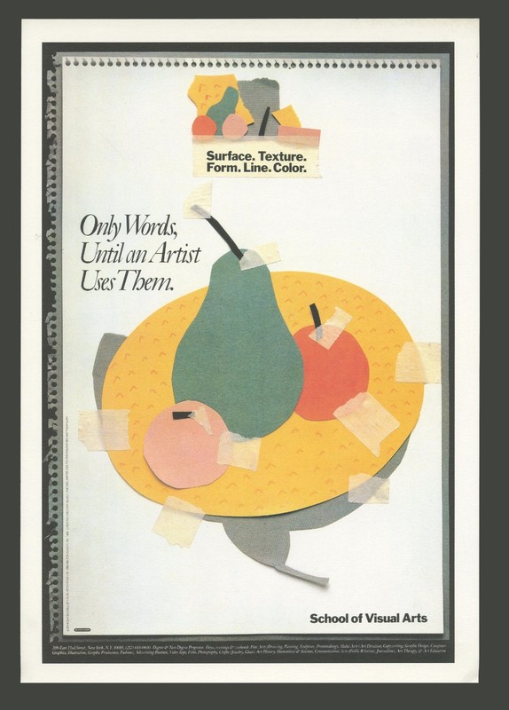 1986 Milton Glaser SVA School of Visual Arts ONLY WORDS Graphic Design POSTER