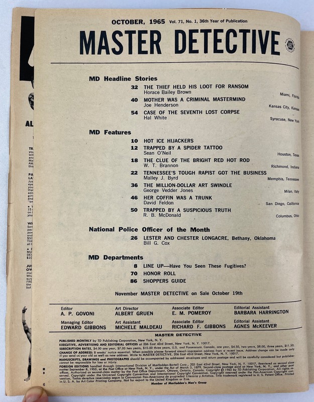 Master Detective Magazine, October 1965, Vintage True Crime Stories, Pulp gallery