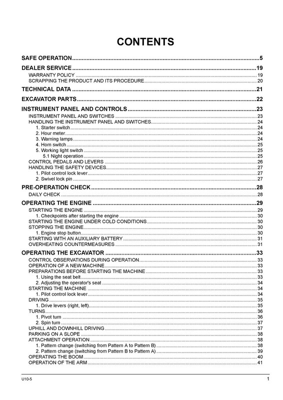 KUBOTA U 10-5 EXCAVATOR OPERATORS MANUAL STEEL SECURED - PROTECTIVE FRONT & BACK gallery
