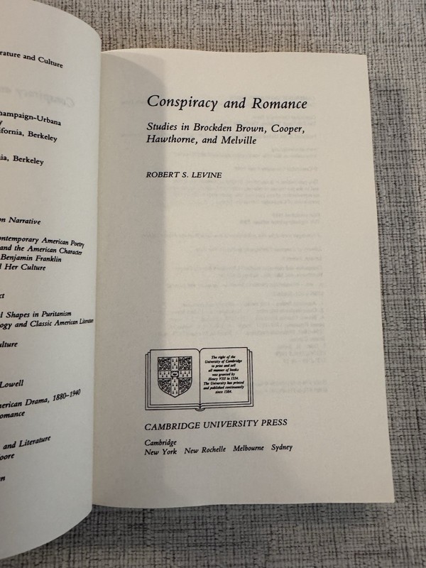 Conspiracy and Romance Robert S Levine Cambridge 1989 Hardcover Literary Crit gallery