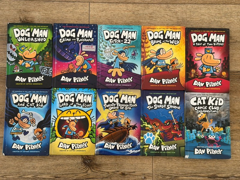 Dog Man Book Lot 10 Dav Pilkey Hardcover Graphic Novels Cat Kid Club