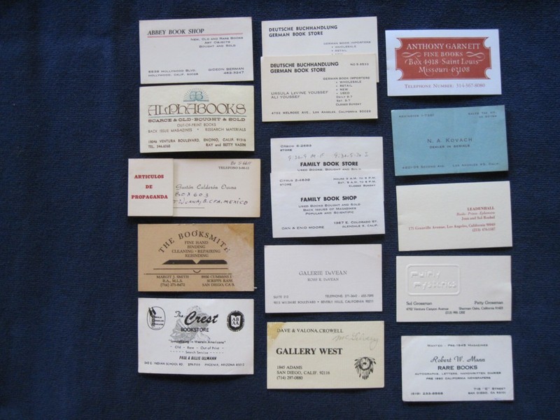 ORIGINAL VINTAGE SOUTHERN CALIFORNIA & SW BOOKSELLER BUSINESS CARDS COLLECTION