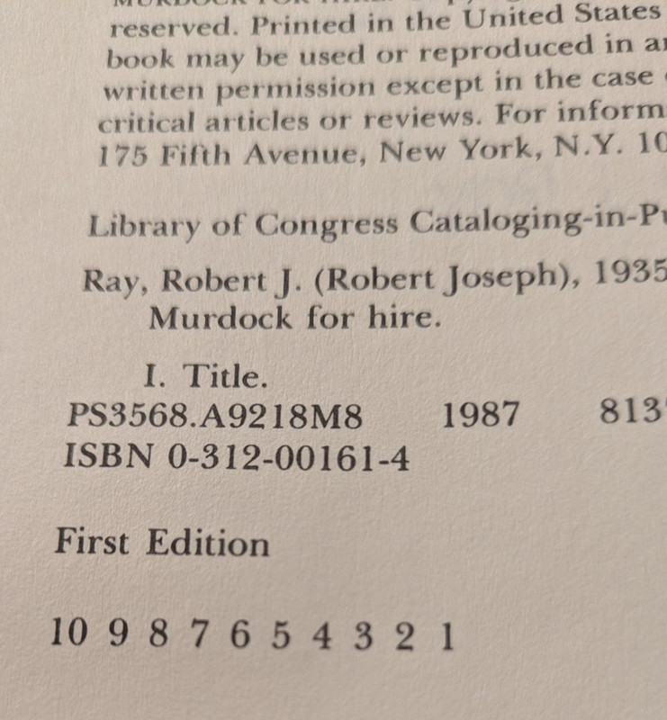 Murdock for Hire by Robert J. Ray 1st Edition 1st Printing HC-DJ gallery