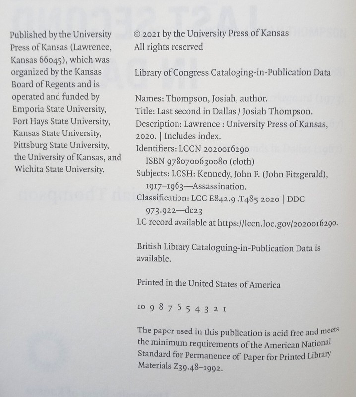 JFK Assassination - Last Second In Dallas - Josiah Thompson - HC 1st Edition gallery