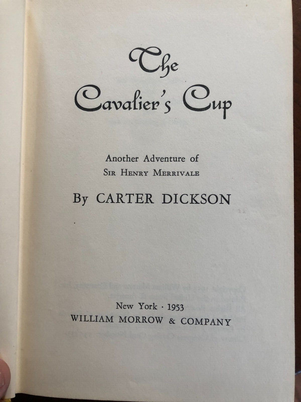 The Cavalier's Cup Carter Dickson 1st Edition 1953 William Morrow & Co gallery