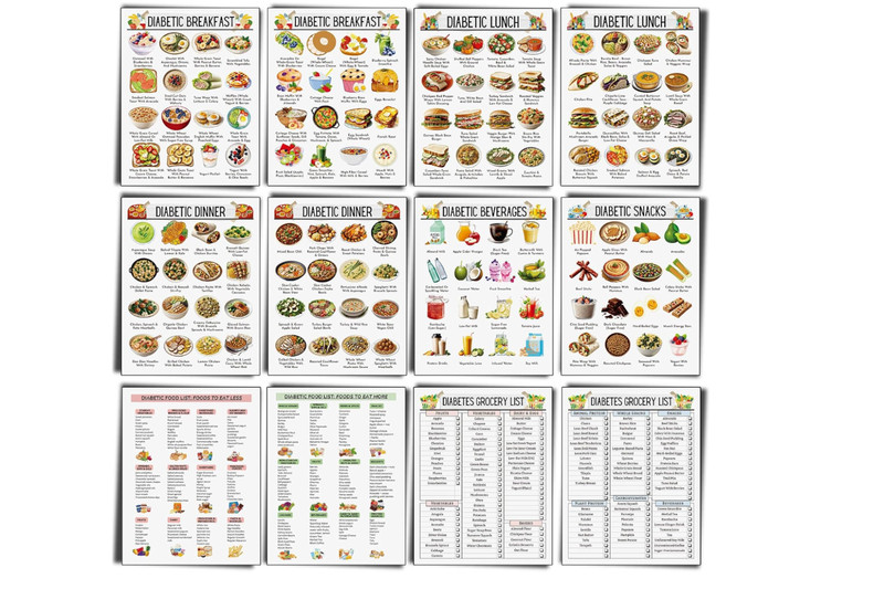 12Pcs Diabetes Food List Chart Low Carb Glycemic Index Diet Plan Meal Guide